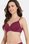 Zivame Padded Non-Wired 3/4th Coverage Ultra Low Back T-Shirt Bra - Beet Red — thumbnail 3
